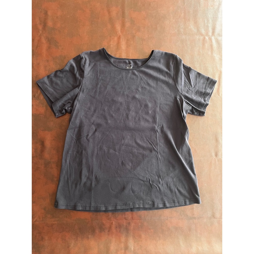 CJ Banks Women 1X Navy Blue Short Sleeve 100% Cotton T-Shirt Crew Neck Top